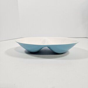 Vintage Mikasa Cera Stone Divided Serving Dish Blue & White Ceramic Oval MCM